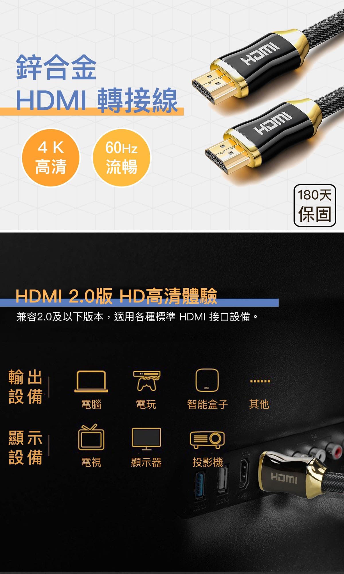 4K 鋅合金 HDMI 2.0 轉接線