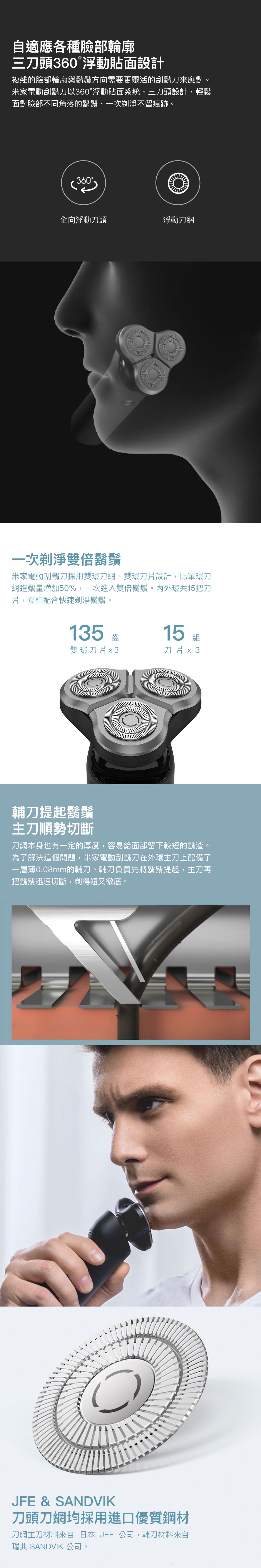 三刀頭可水洗 便攜充電式