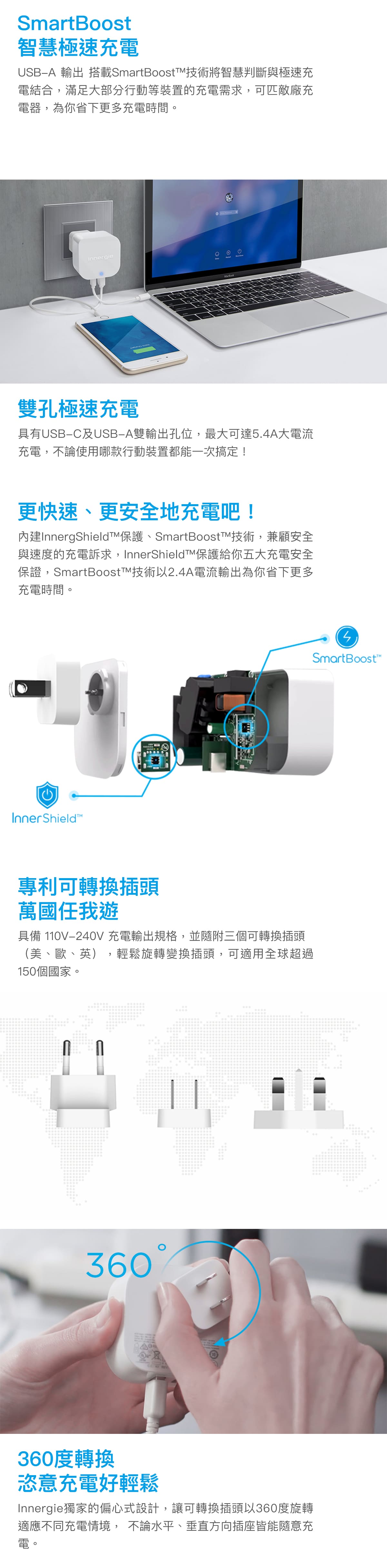 隨附3個轉換插頭，萬國任你遊