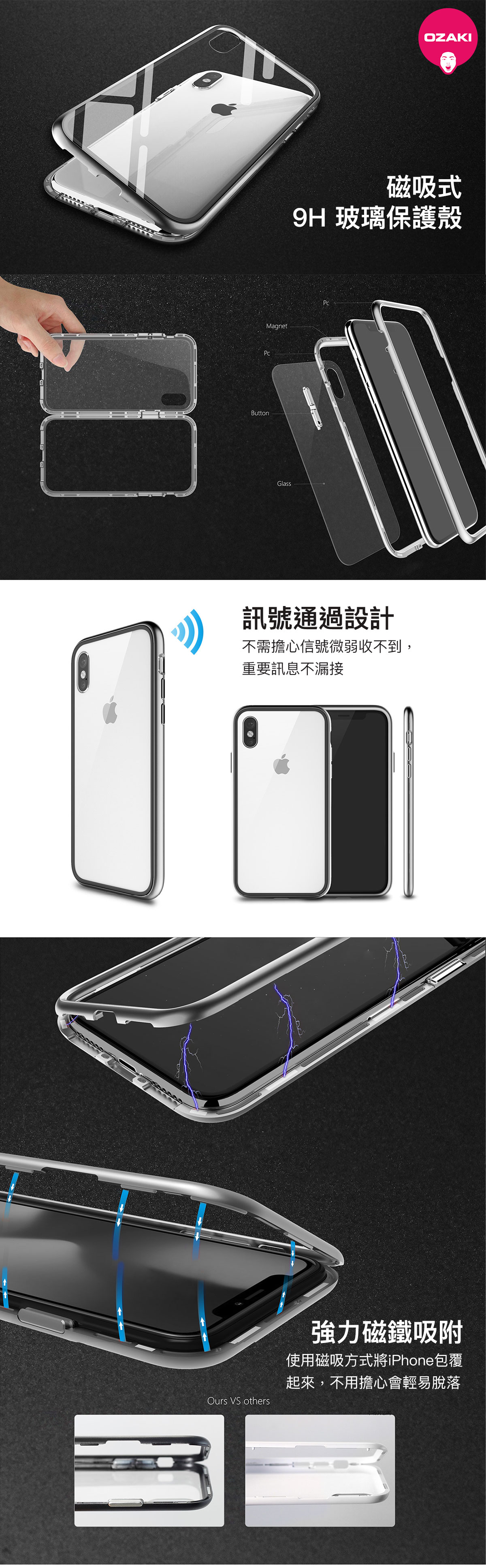 OZAKI 磁吸式 iPhone X/XS/XR/MAX 9H玻璃保護殼｜抖音同款