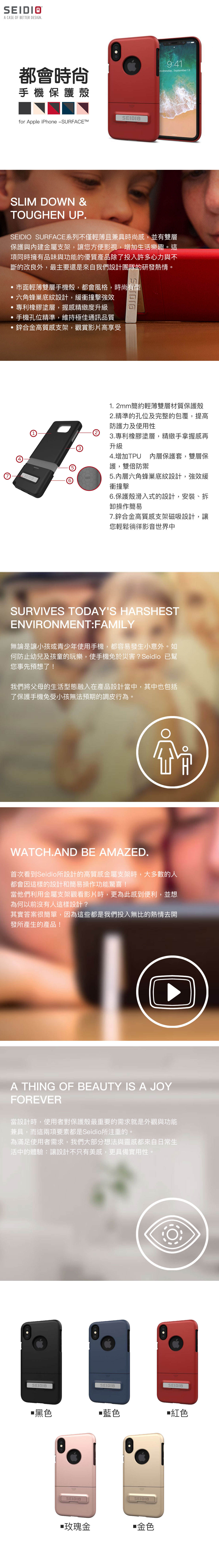 SEIDIO SURFACE™ iPhone 7/8/Xs/XR/Max 都會時尚 手機保護殼