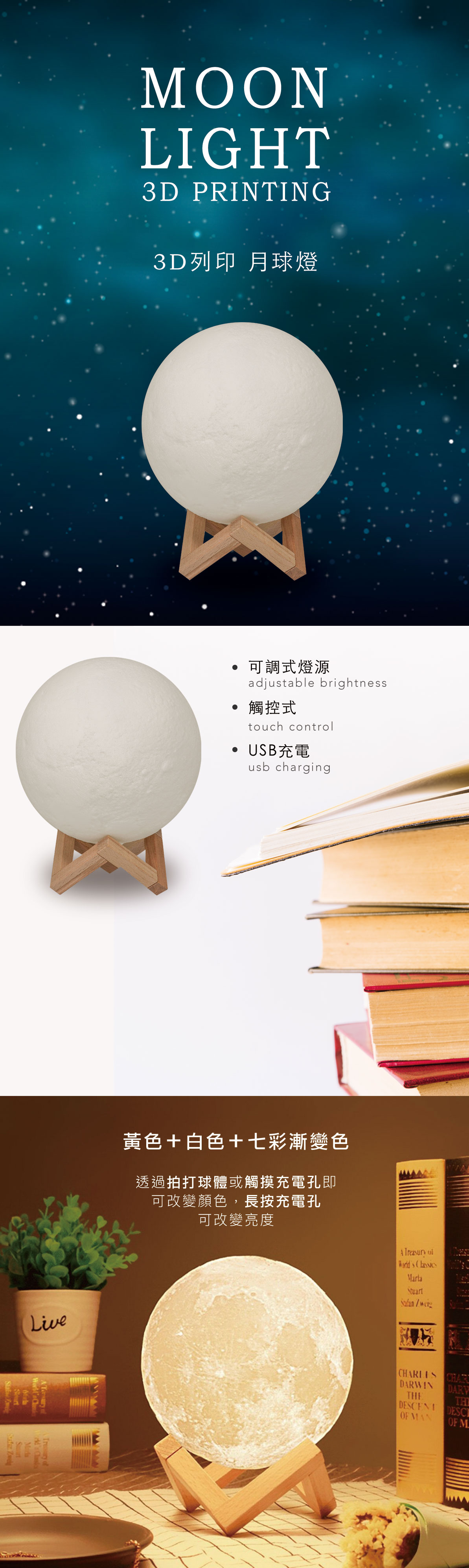 3D立體月球燈｜點亮每個寂靜黑夜 3D列印技術 仿真隕石坑 月海 月陸 月面輻射紋 月谷