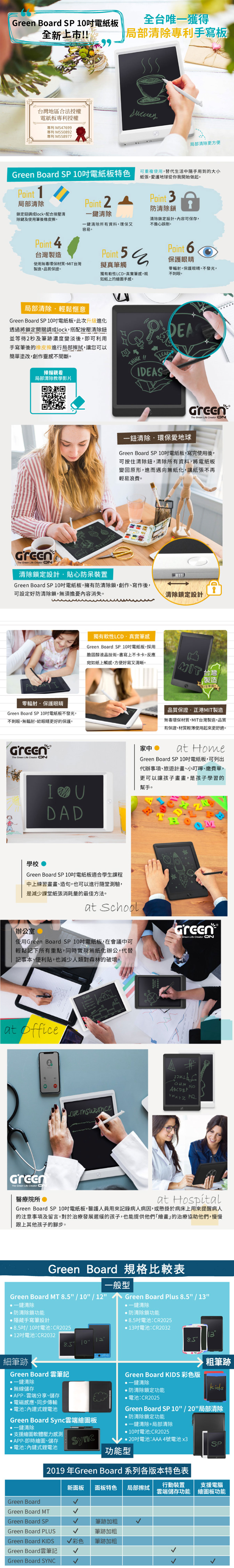 Green Board SP 10吋 局部清除 電紙板｜獨一無二局部擦除功能 擬真筆觸 有如紙上書寫的真實手感