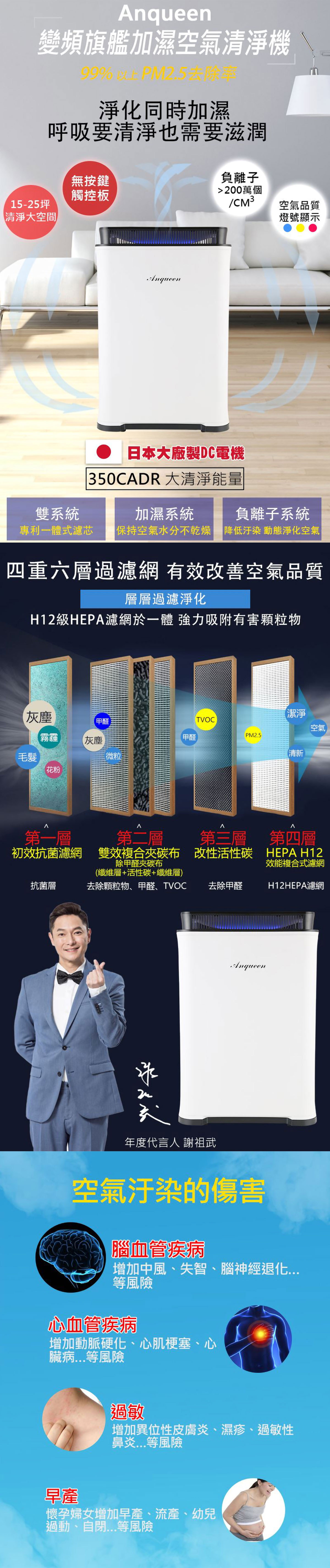 ANQUEEN 變頻旗艦加濕空氣清淨機