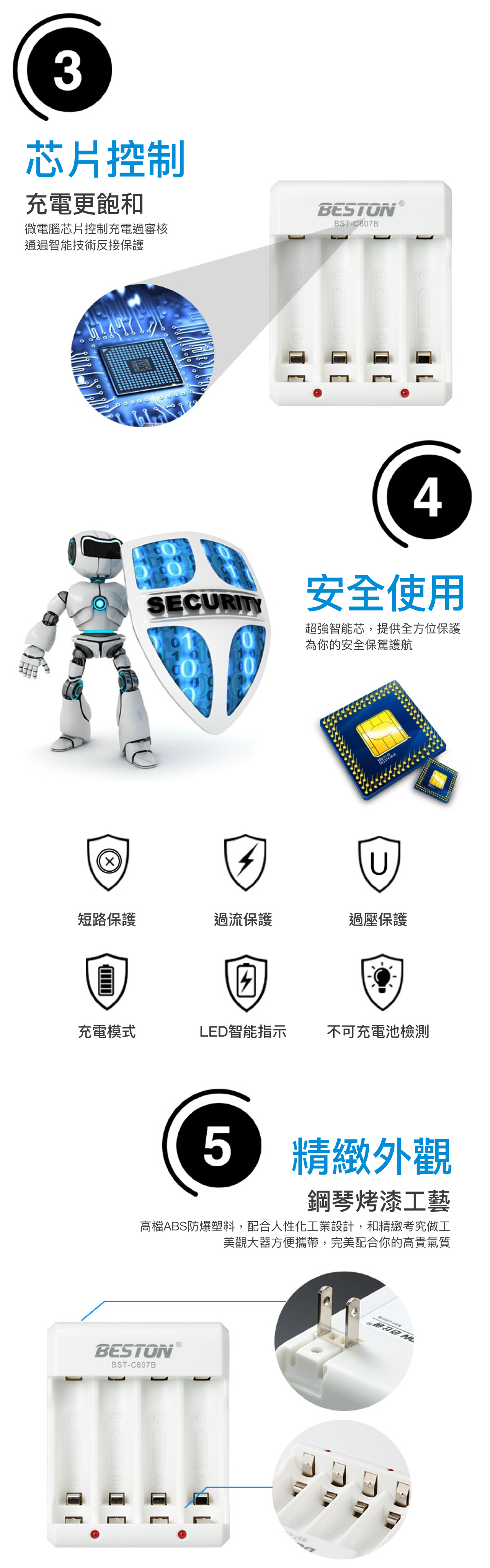 beston佰仕通 3號4號電池充電器|3號AA 4號AAA皆可充 晶片控制 充電更飽和