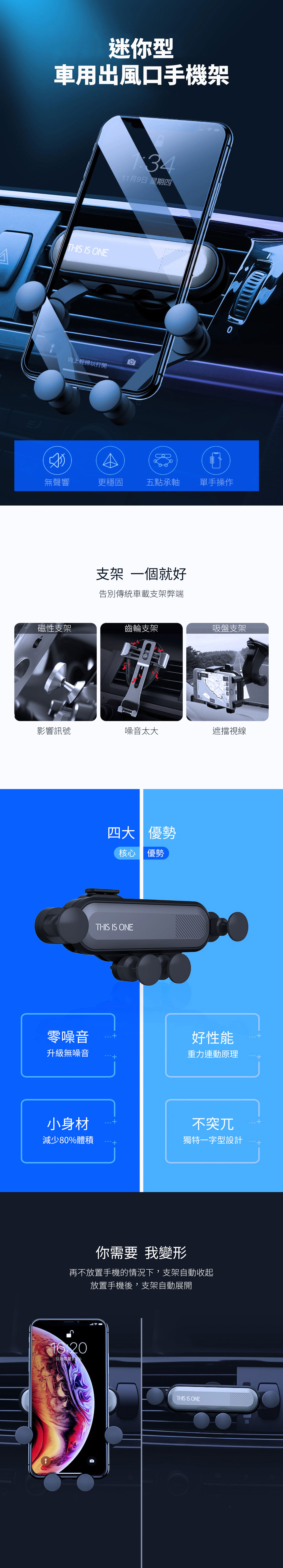 超迷你車用出風口手機架|車用手機架 重力手機支架 小體積 好性能 放置手機自動展開