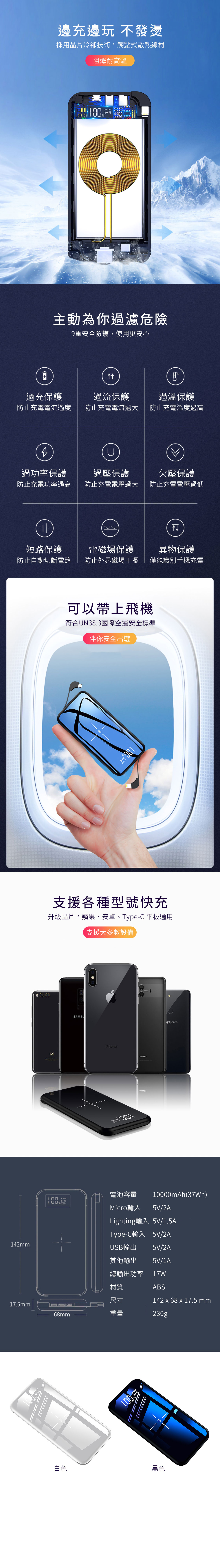 四合一無線充電超薄行動電源10000mAh｜四充設計 無需排隊想充就充 iPhone同等級玻璃材質