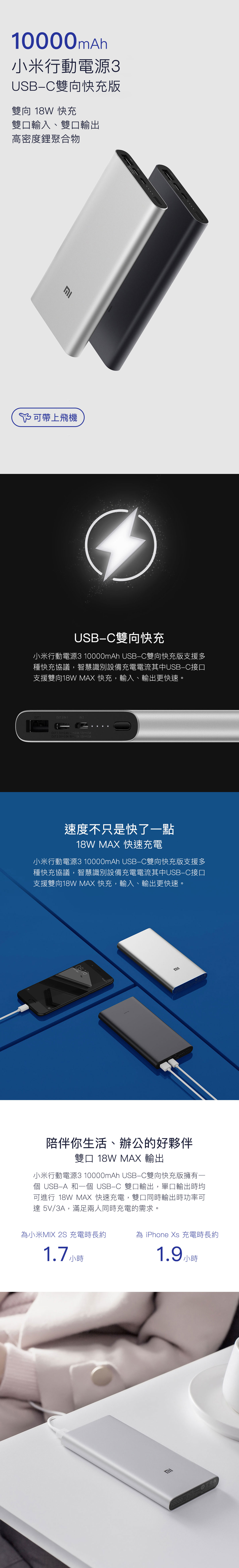 小米行動電源3 10000mAhUSB-C雙向快充版