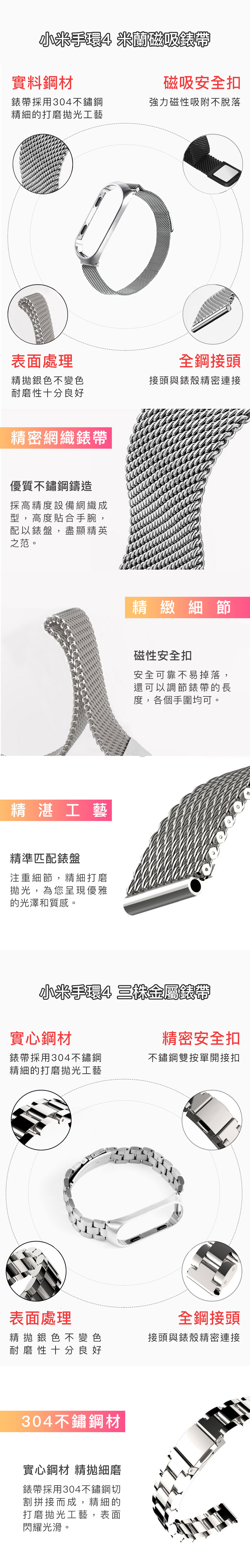 小米手環4 金屬系列錶帶 金屬網織 米蘭磁吸 三株精鋼