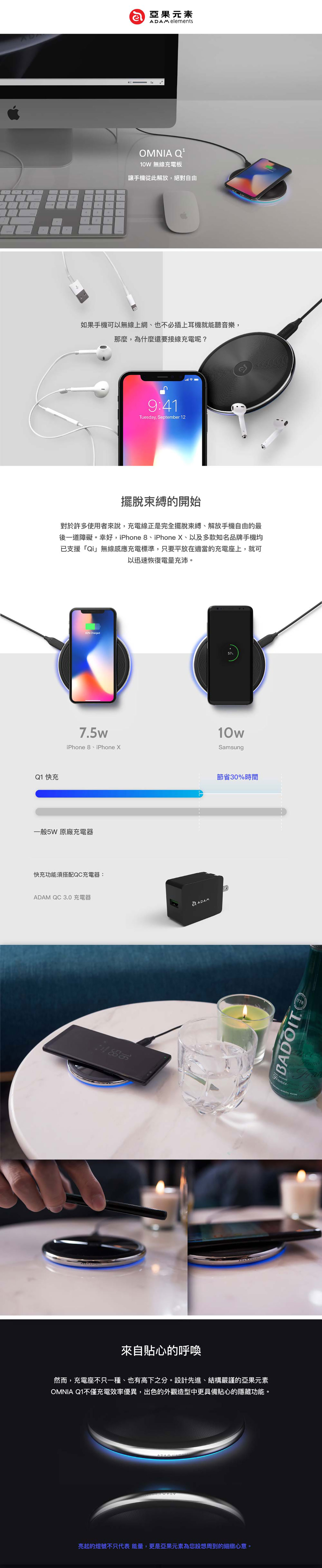 OMNIA Q1 10W 無線充電板 附QC3.0快充頭