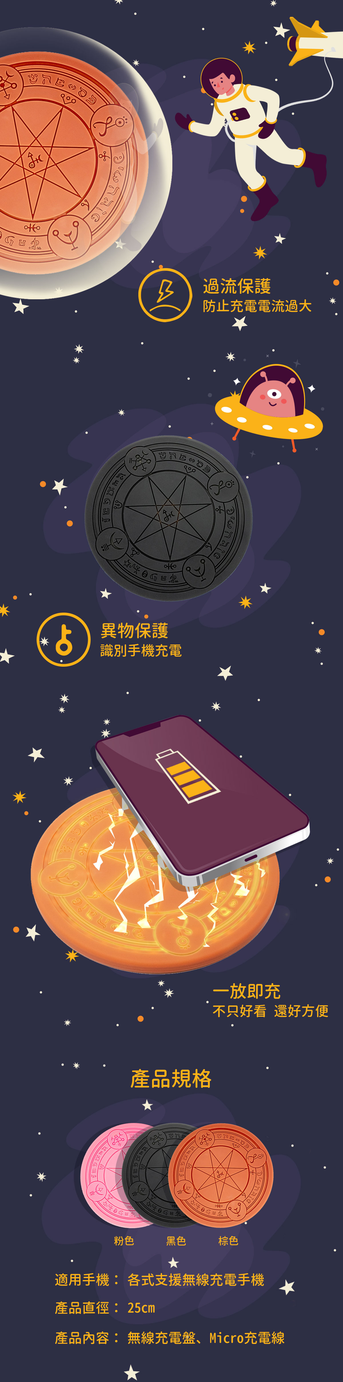 魔法陣無線充電盤行星款無線充電快速充電充電器手機充電板充電盤隨放隨充 露天拍賣